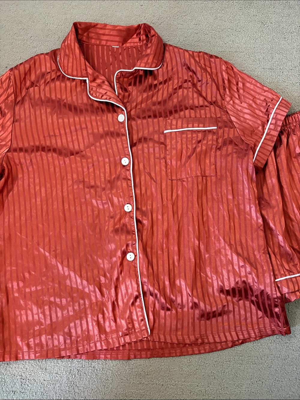 Rust Button-Up Pajama Top with White Piping